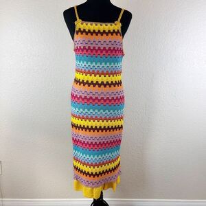Vintage Dahlia Dress UPCYCLED Rainbow Chevron Patterned Bodycon Women’s Medium